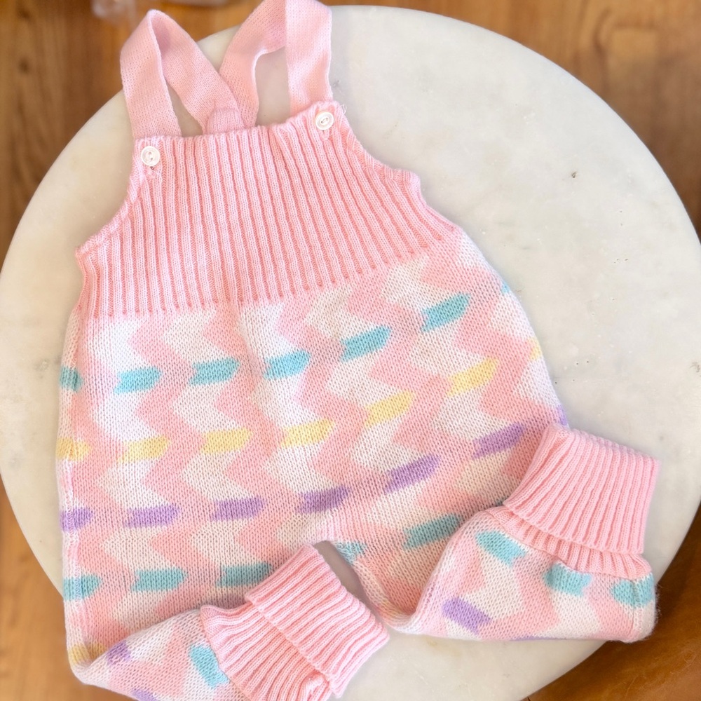 3-6m Vintage Pastel Acrylic Overalls Sweater Spring Easter 80s
